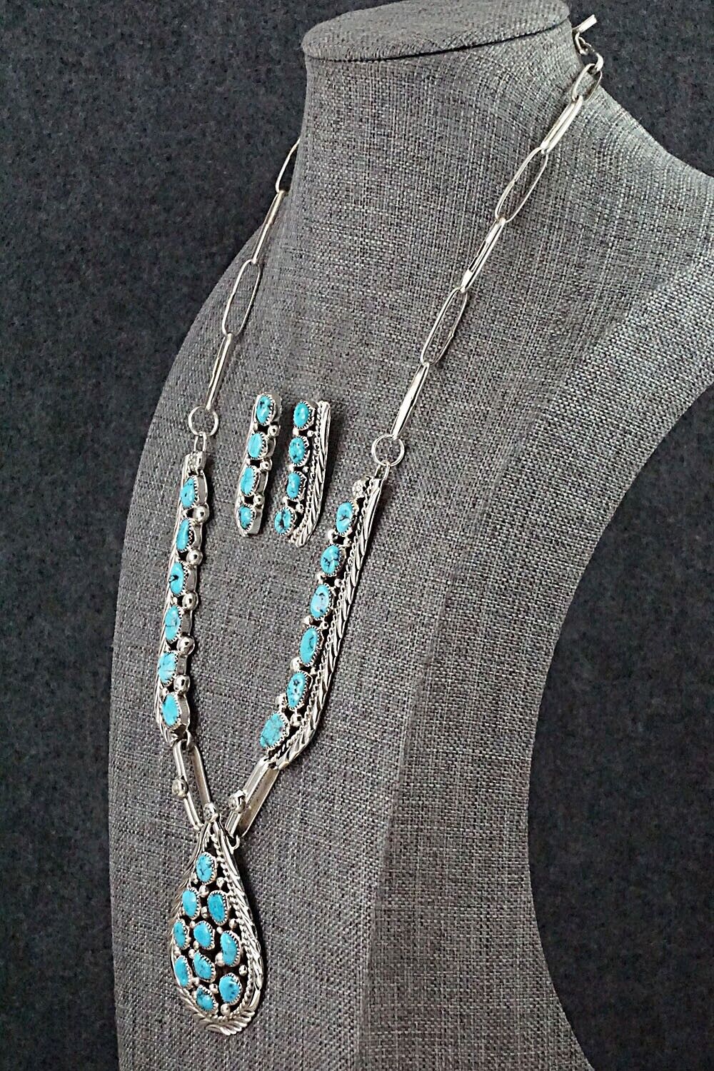 Turquoise & Sterling Silver Necklace and Earrings Set - Darlene Begay