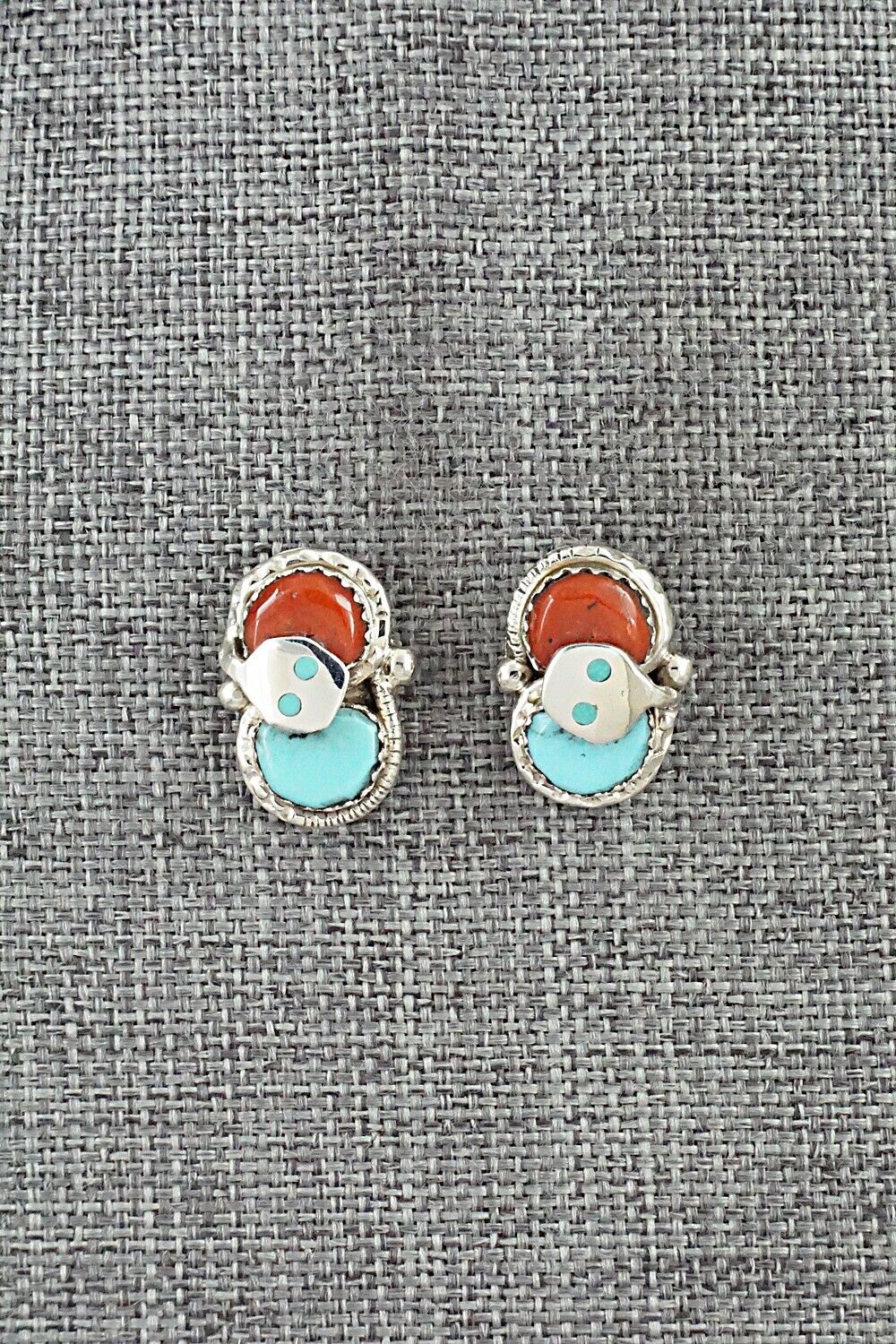 Turquoise, Coral & Sterling Silver Earrings - Joy Calavaza