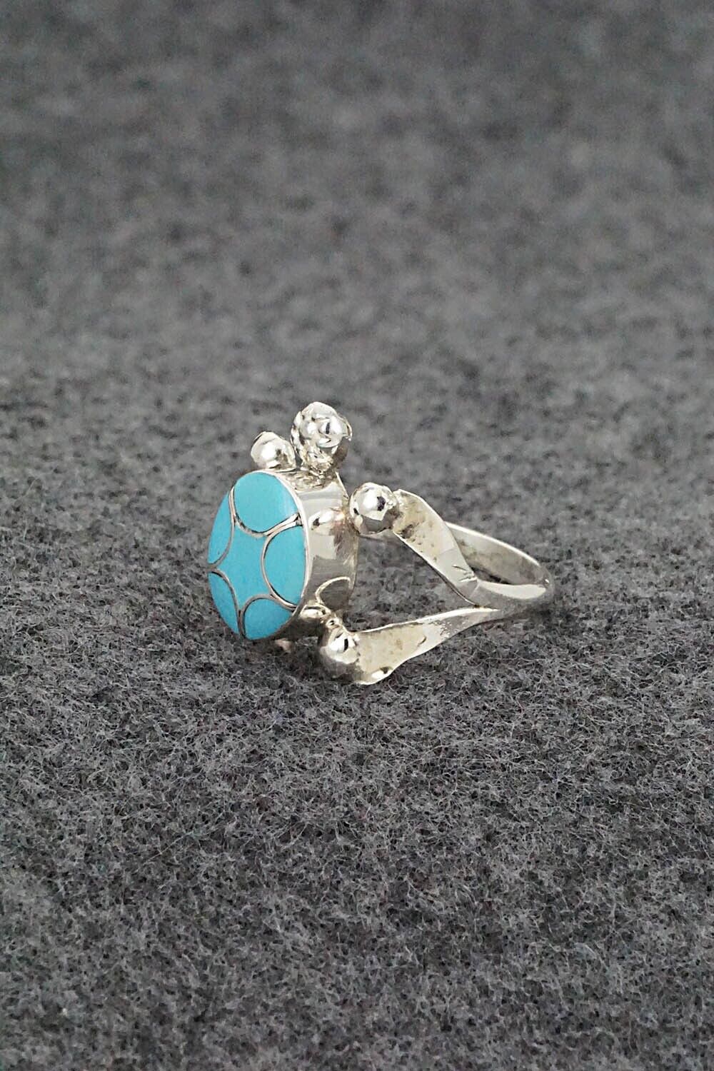 Turquoise & Sterling Silver Inlay Ring - Amelida Peynetsa - Size 6.5