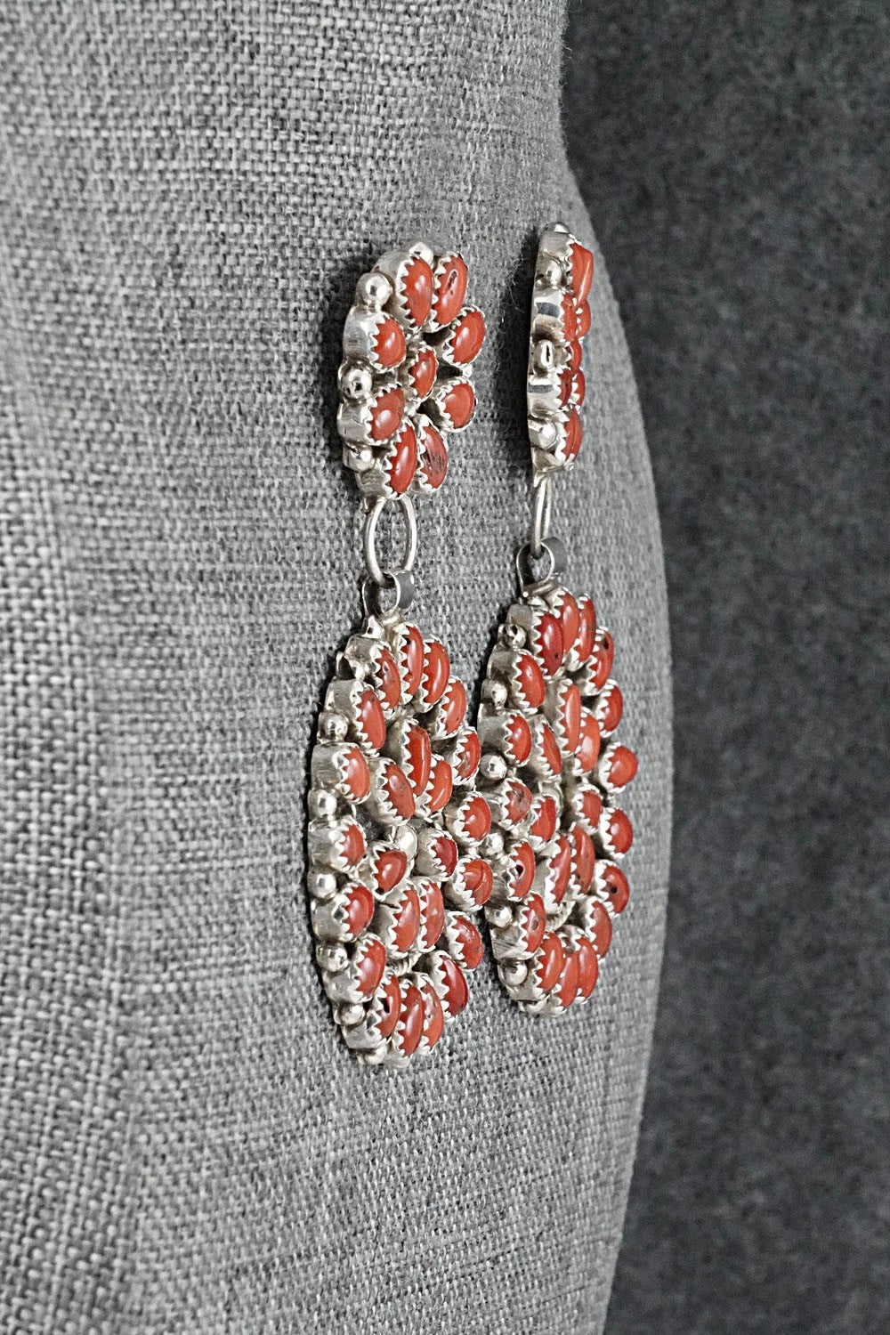 Coral & Sterling Silver Earrings - Eunice Wilson