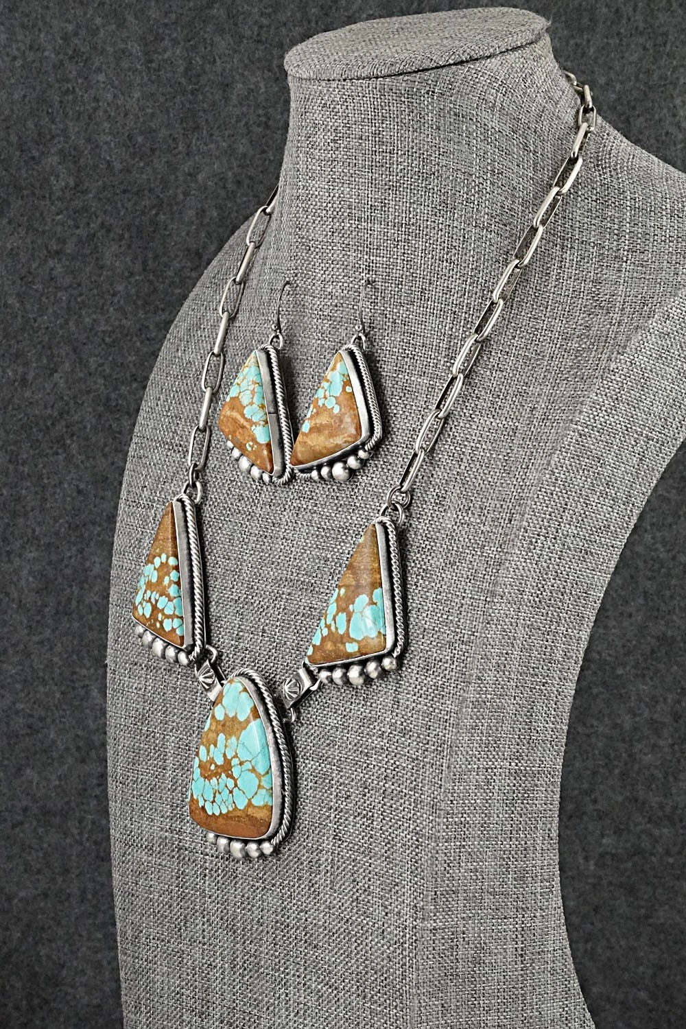 Turquoise & Sterling Silver Necklace and Earrings Set - Paul Livingston