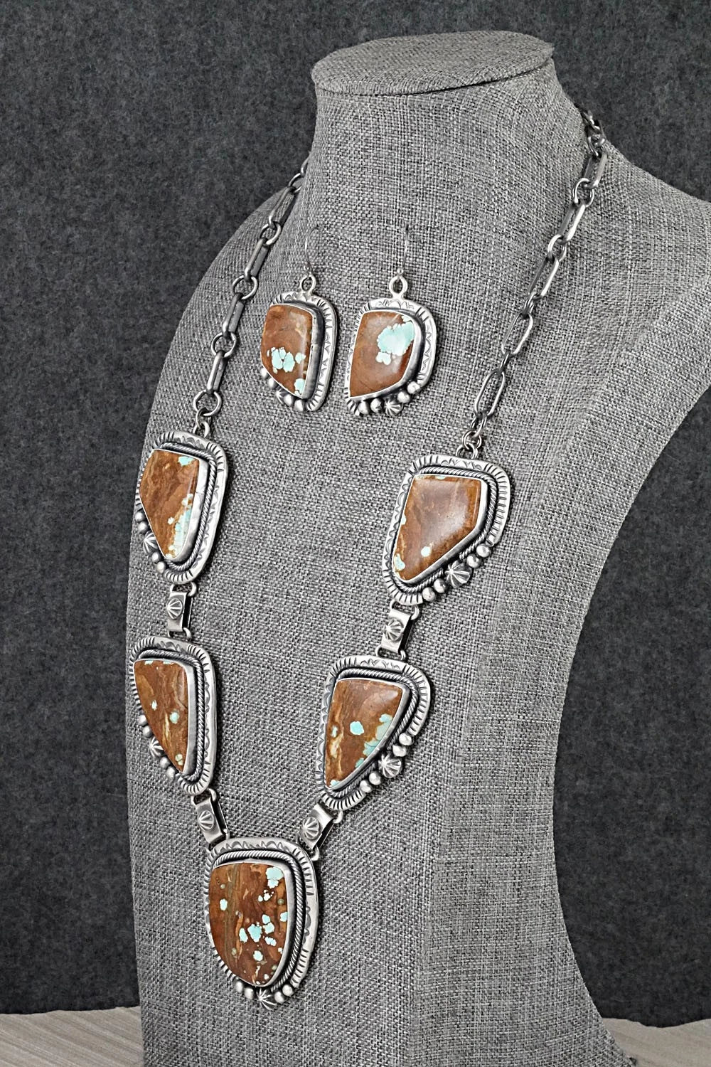 Turquoise & Sterling Silver Necklace and Earrings Set - Paul Livingston
