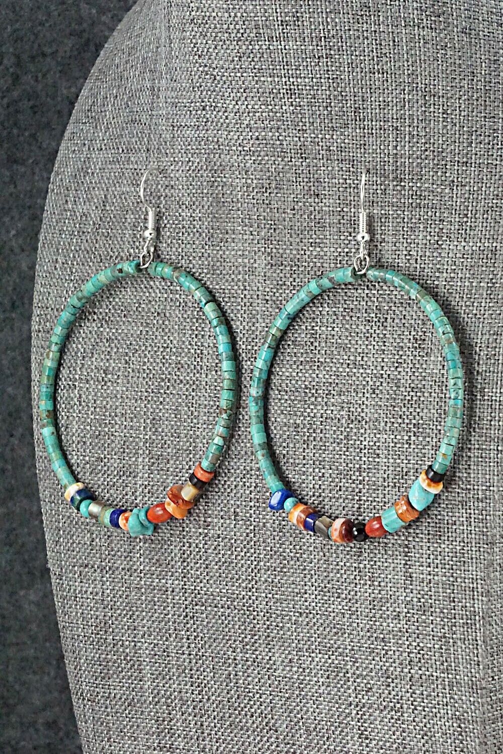 Multi Stone & Sterling Silver Hoop Earrings - Helen Tsosie