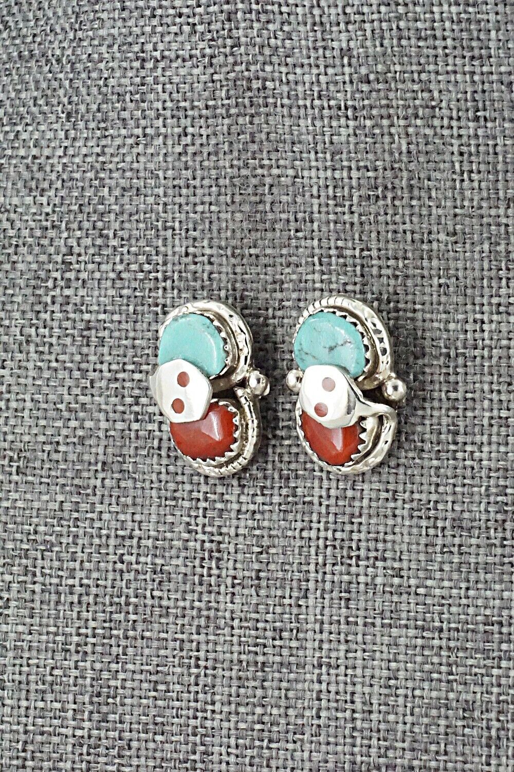 Turquoise, Coral & Sterling Silver Earrings - Joy Calavaza