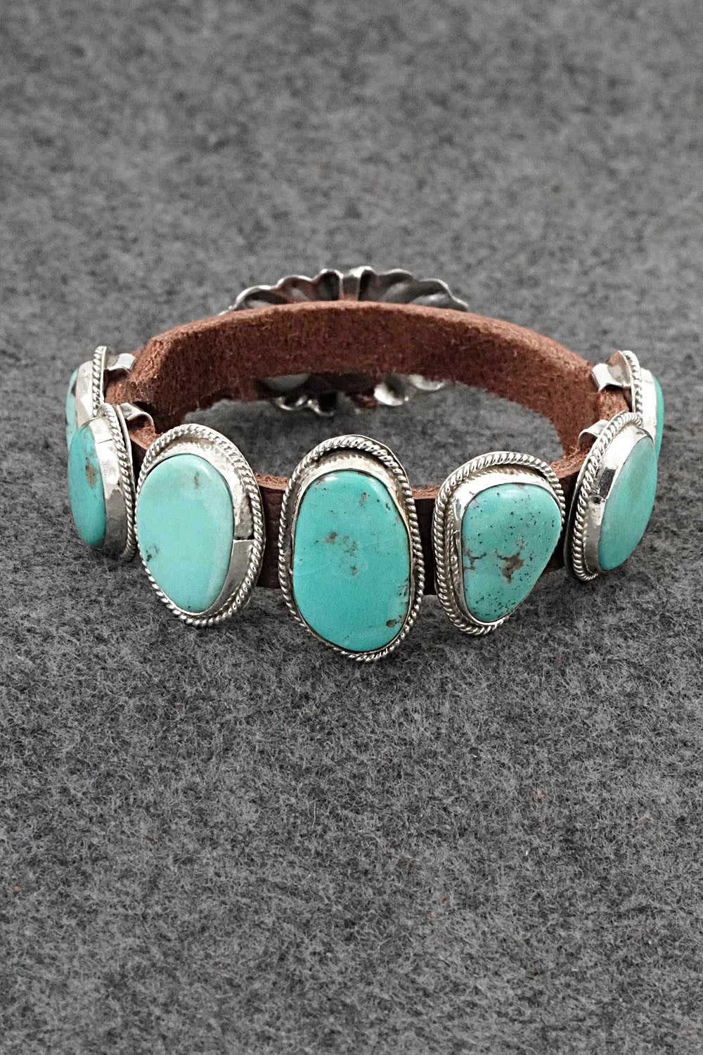 Turquoise, Sterling Silver & Leather Bracelet - Rosita Charlie