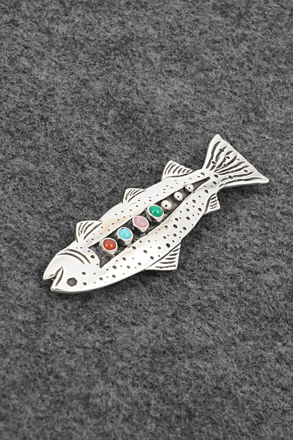 Multi-Stone & Sterling Silver Pendant/Pin - Lee Charlie