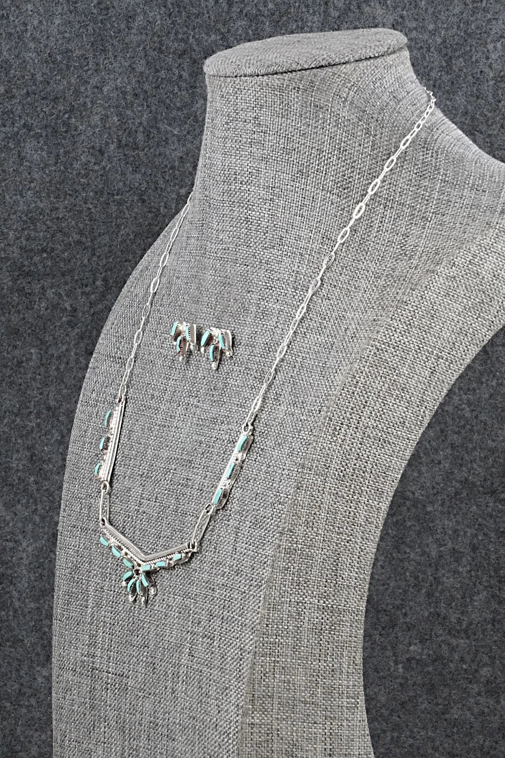 Turquoise & Sterling Silver Necklace and Earrings Set - Veronica Yawakia