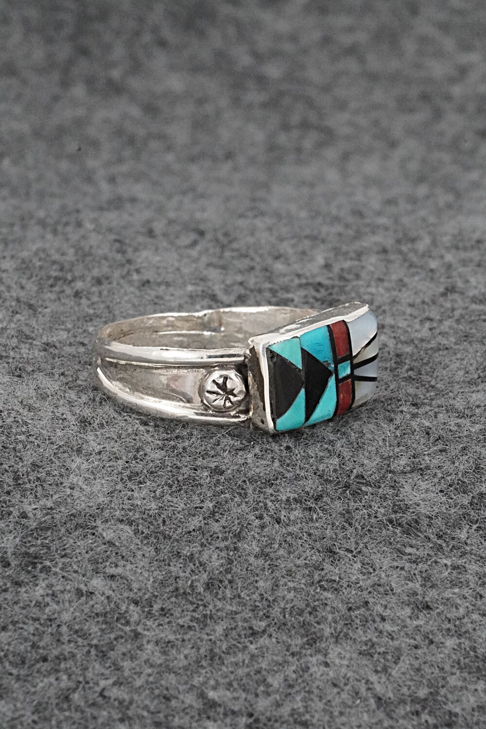 Multi-Stone & Sterling Silver Inlay Ring - Ola Eriacho - Size 13.5