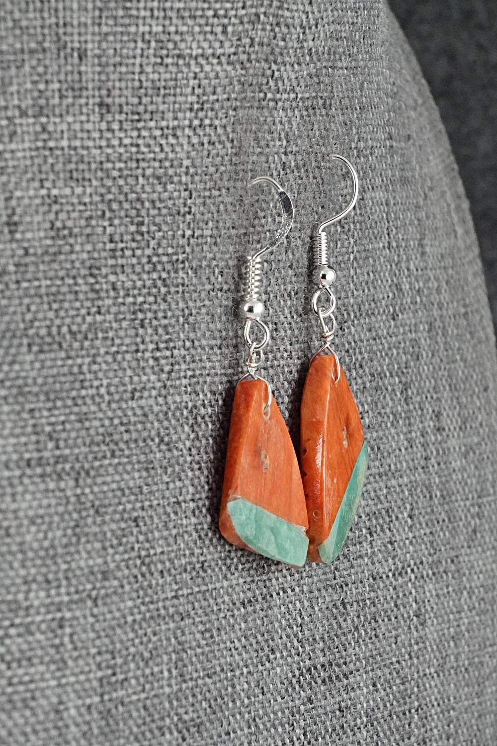 Spiny Oyster, Turquoise & Sterling Silver Earrings - Louise Pete