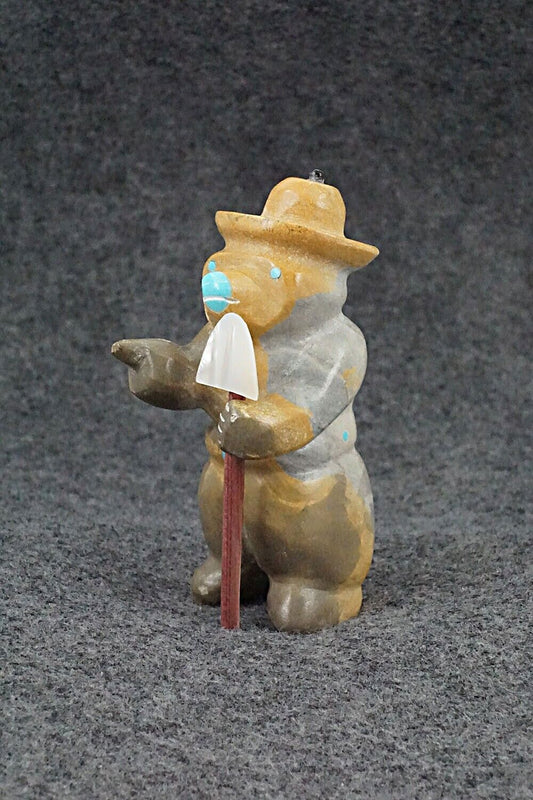 Smokey Bear with Shovel Zuni Fetish Carving - Enrike Leekya