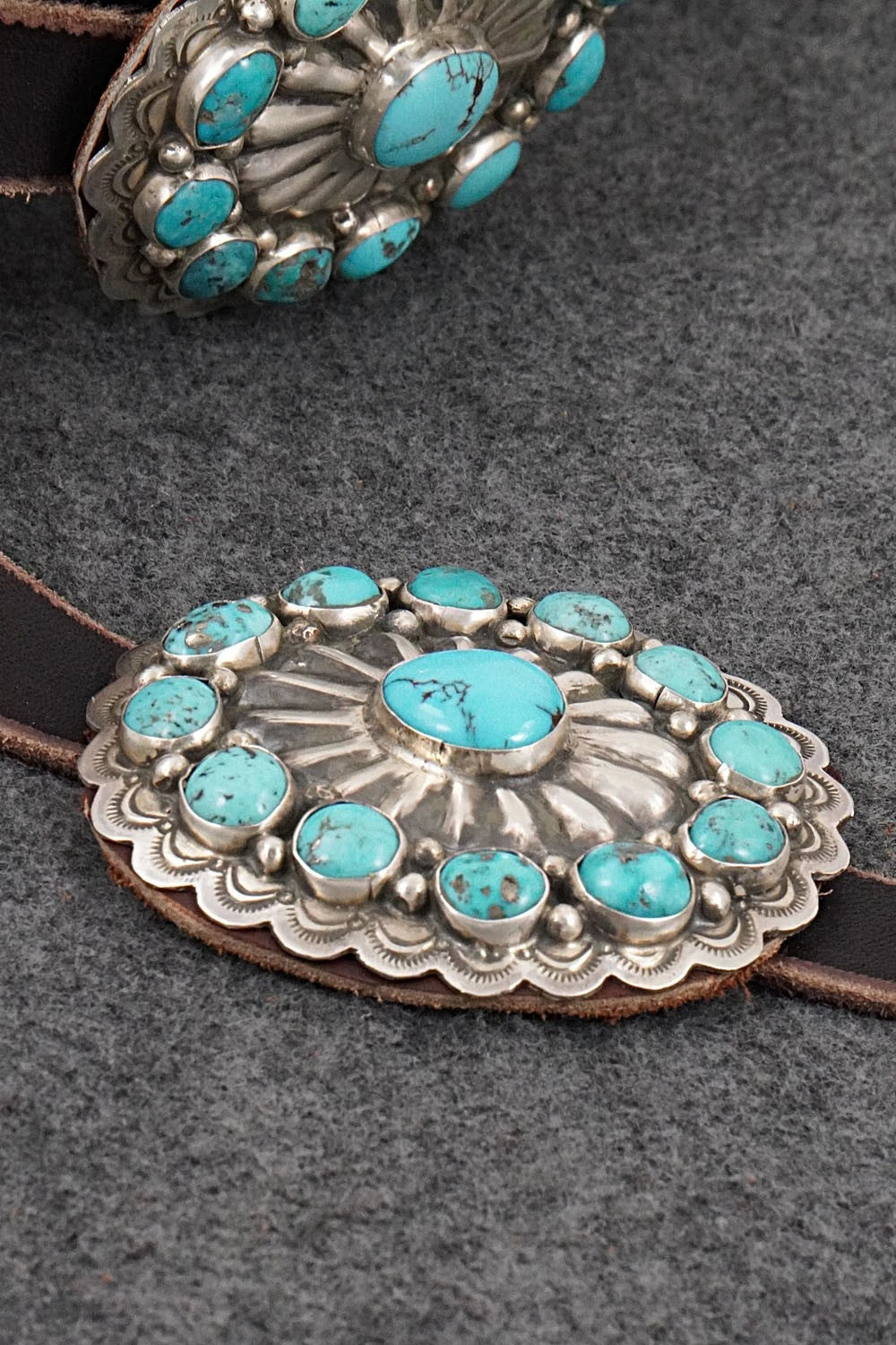 Turquoise, Sterling Silver & Leather Concho Belt - Marilyn Ramone