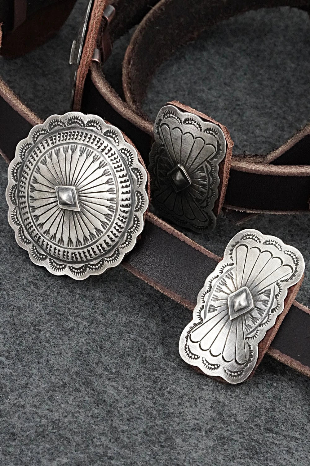 Sterling Silver & Leather Concho Belt - Dan Morgan