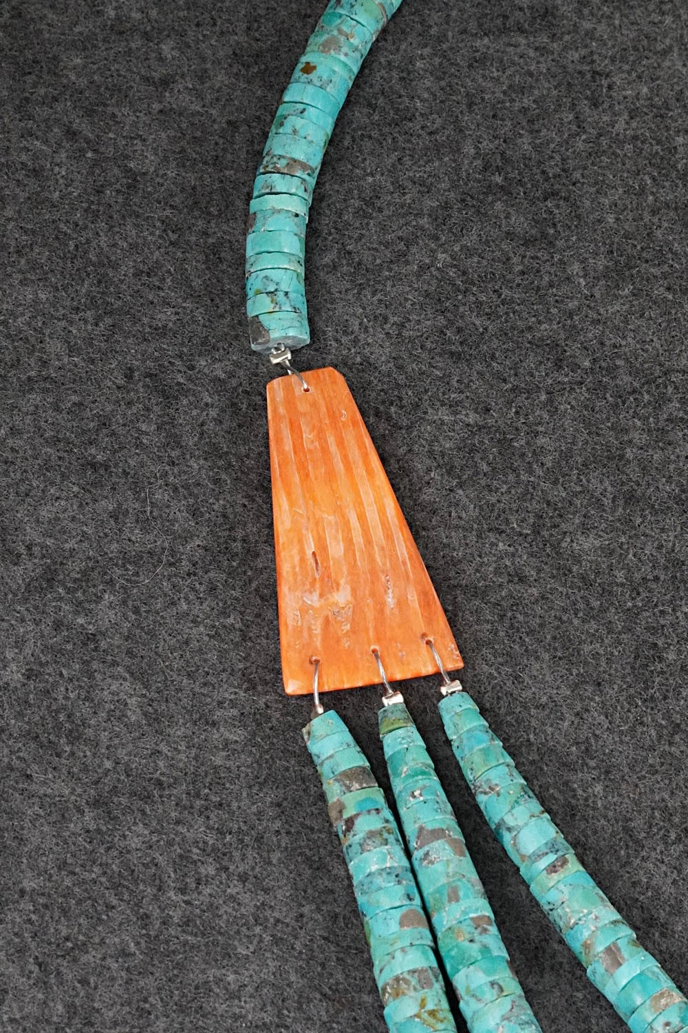 Turquoise, Spiny Oyster and Sterling Silver Necklace - Lupe Lovato