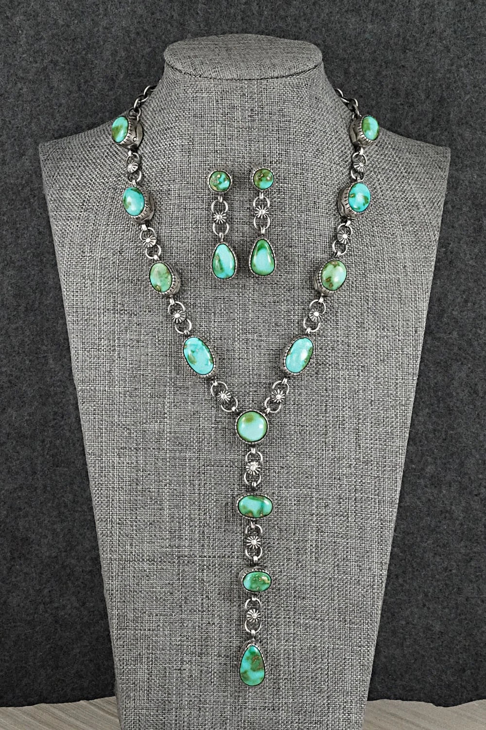 Turquoise & Sterling Silver Necklace and Earrings Set - Joe Piaso Jr.