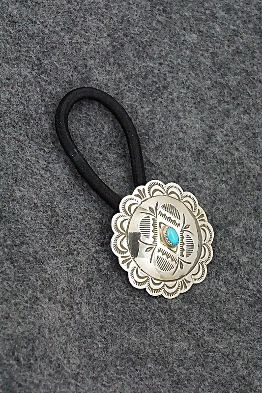 Turquoise & Sterling Silver Hair Tie - Bertha Begay