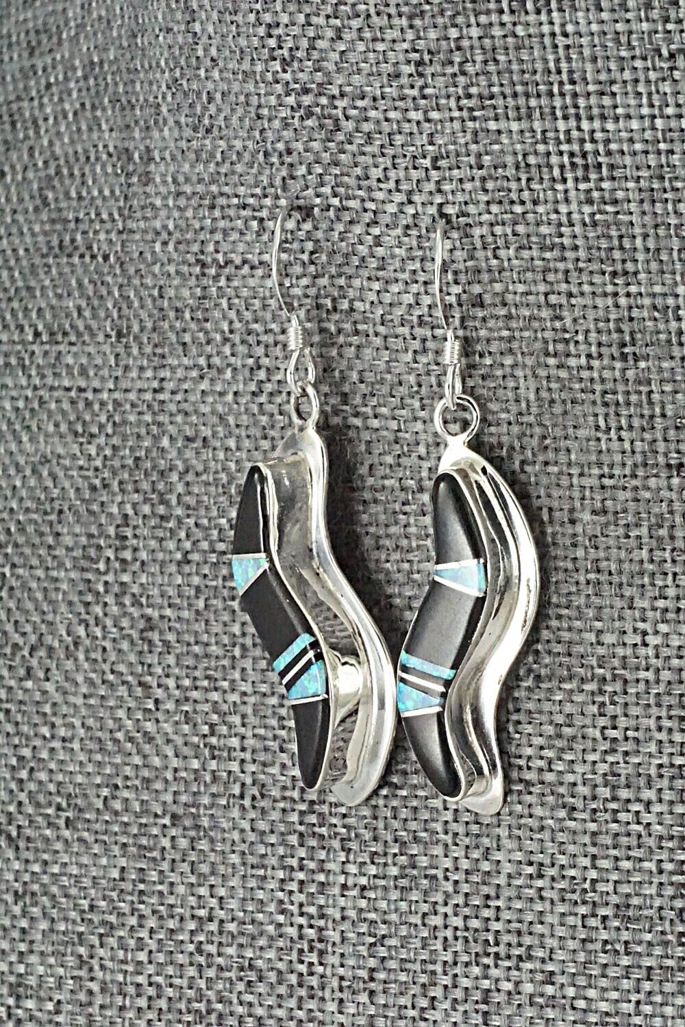 Onyx, Opalite & Sterling Silver Inlay Earrings - James Manygoats