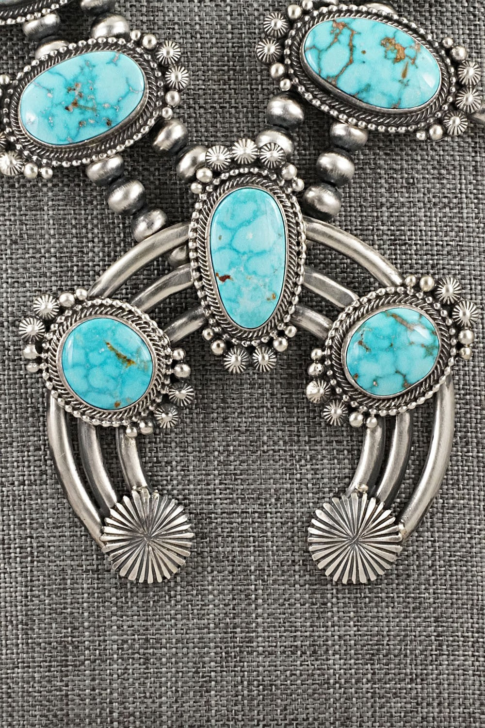 Turquoise & Sterling Silver Squash Blossom Necklace - Tom Lewis