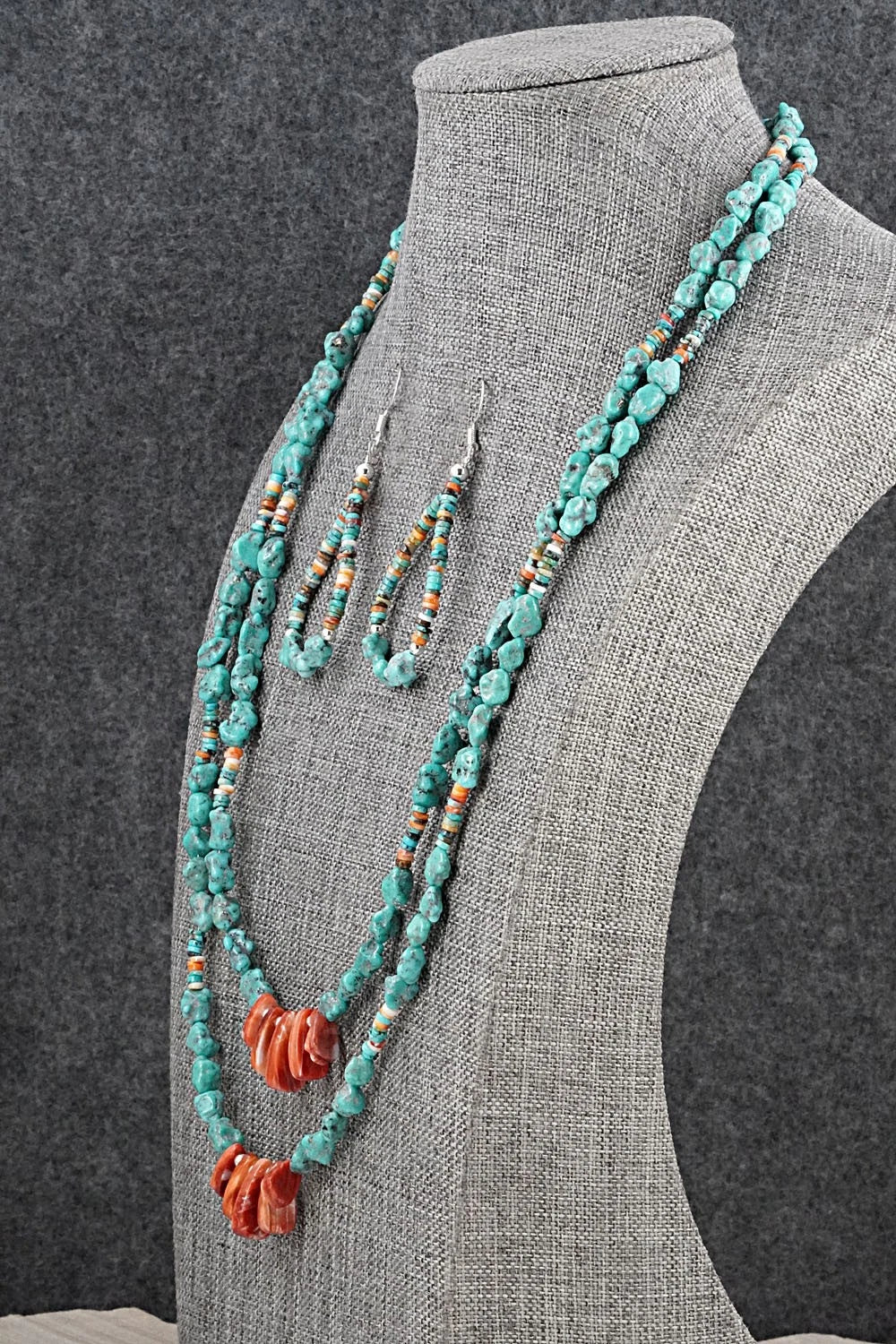 Spiny Oyster, Turquoise & Sterling Silver Necklace Set - Erika Brown