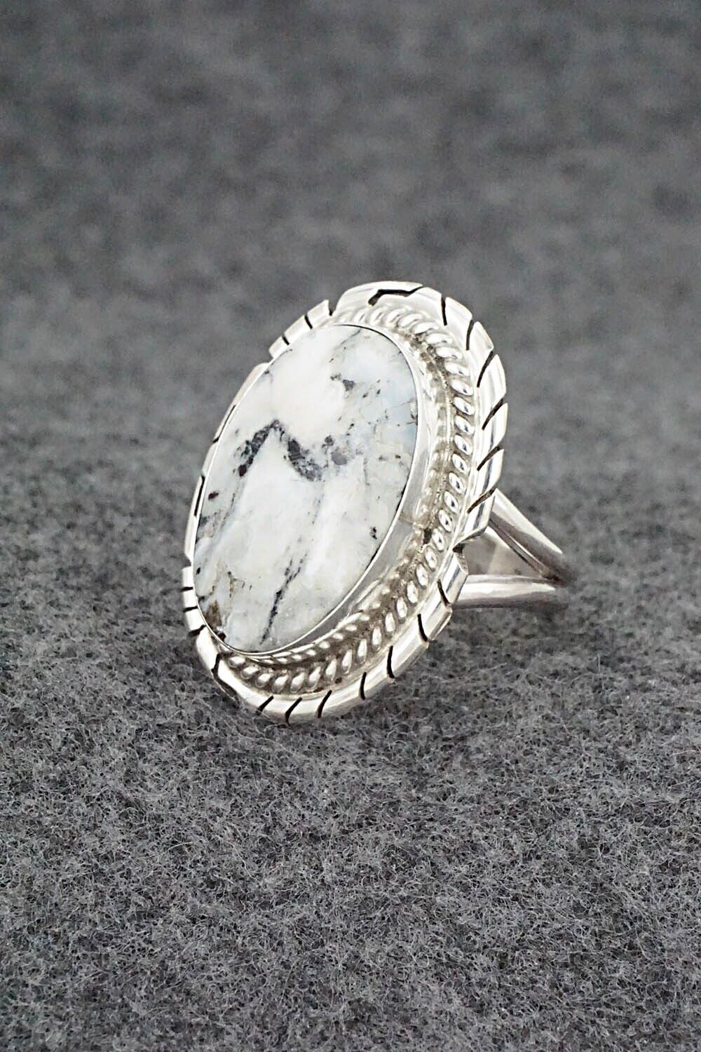 White Buffalo & Sterling Silver Ring - Peggy Skeets - Size 8.5