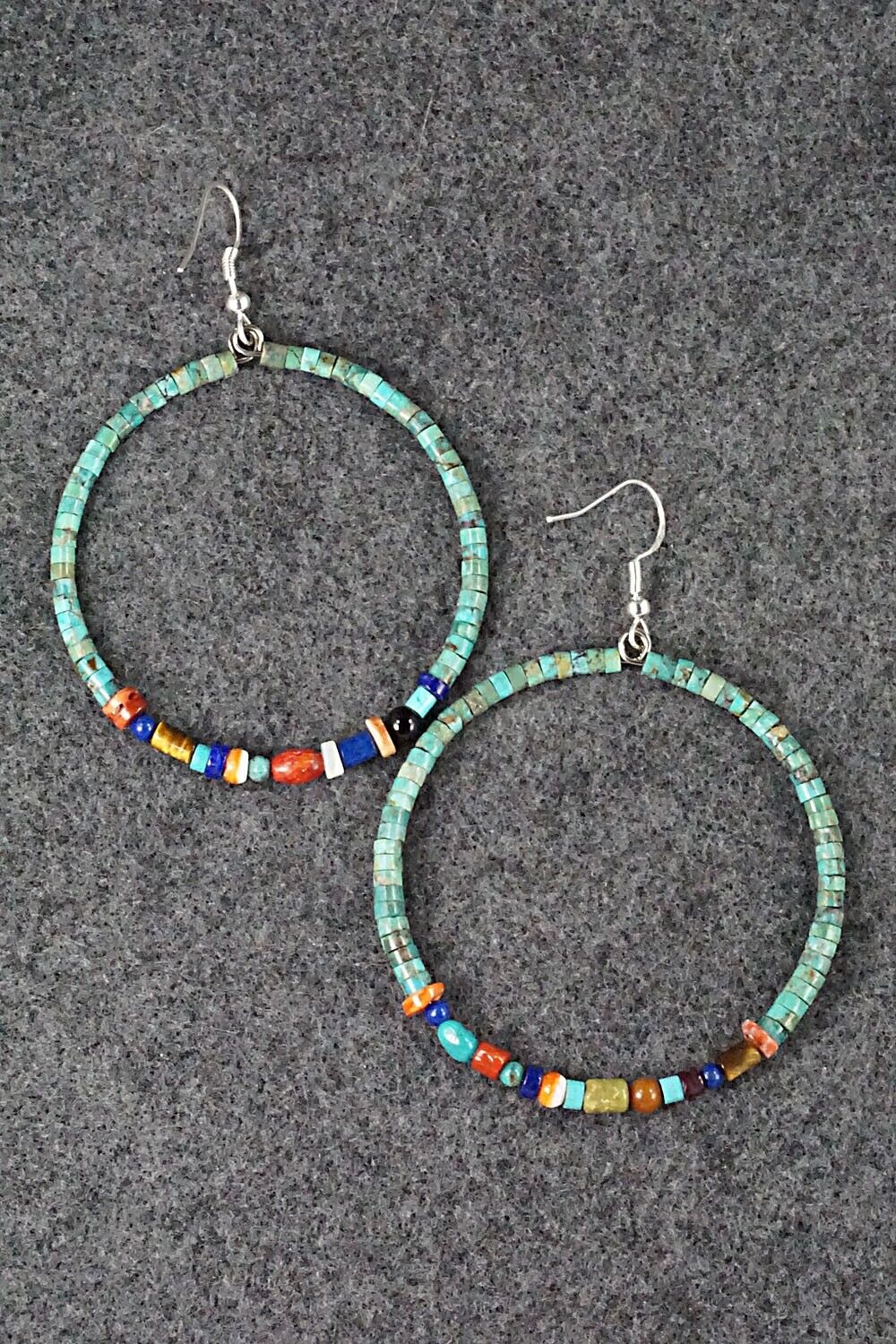 Multi Stone & Sterling Silver Hoop Earrings - Helen Tsosie