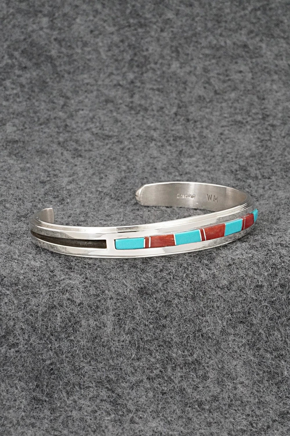 Turquoise, Coral Inlay & Sterling Silver Bracelet - Wilbert Muskett