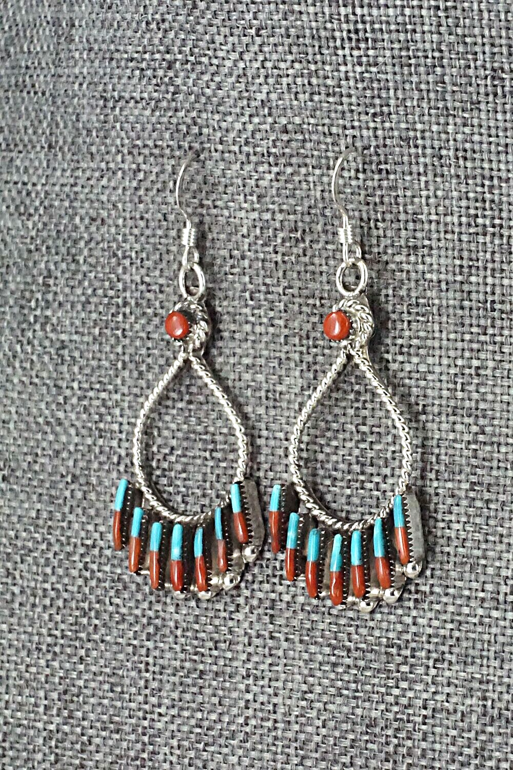 Turquoise, Coral & Sterling Silver Earrings - Carla Laconsello