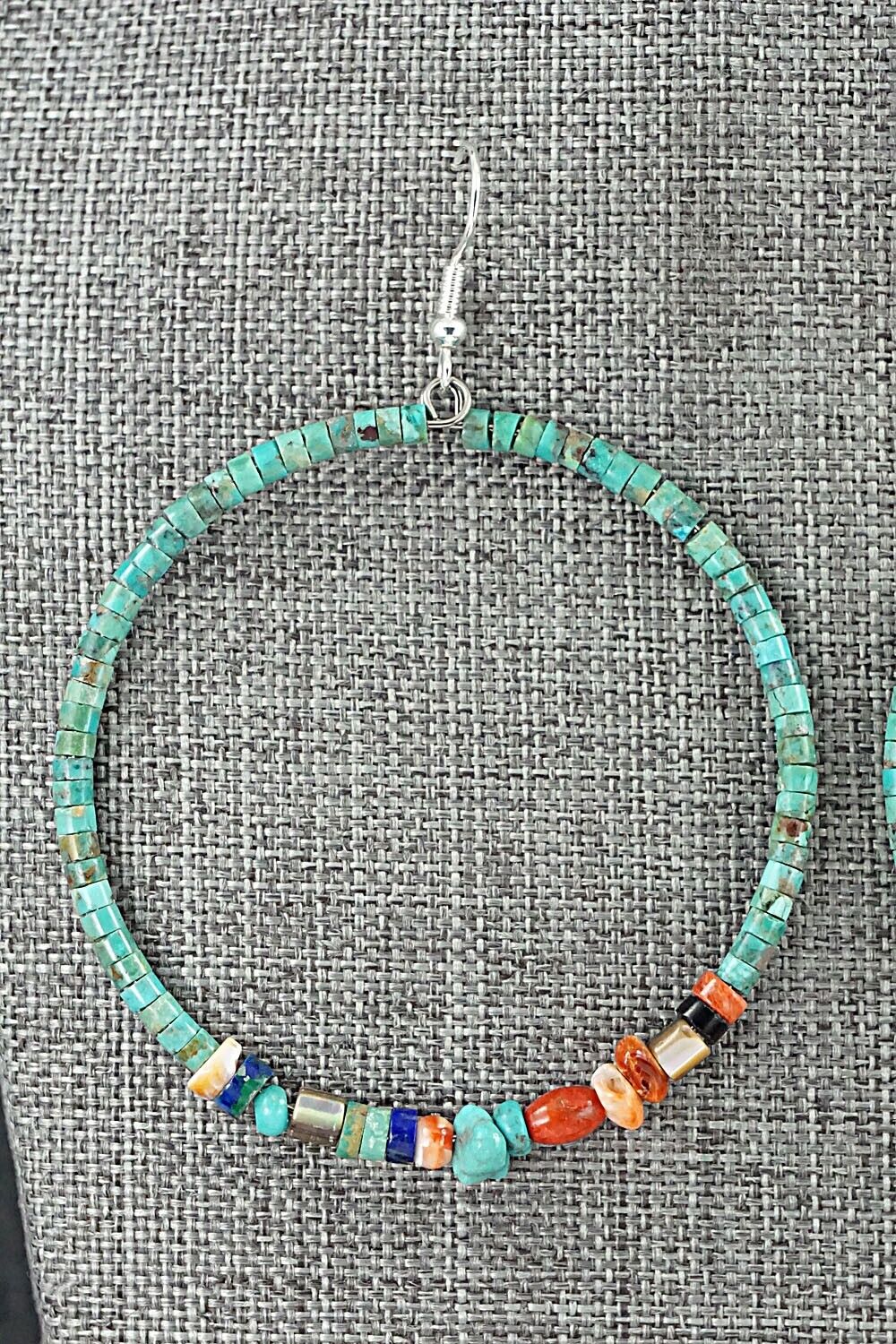 Multi Stone & Sterling Silver Hoop Earrings - Helen Tsosie