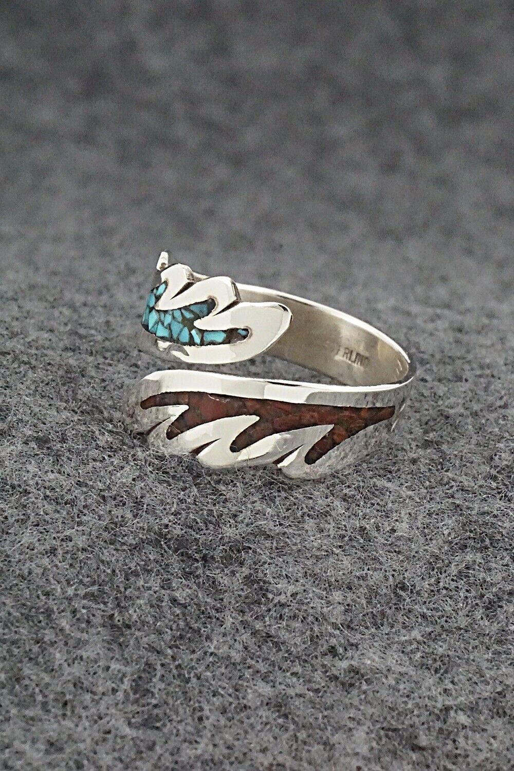 Turquoise, Coral & Sterling Silver Ring - Jolene Yazzie - Size 10.5