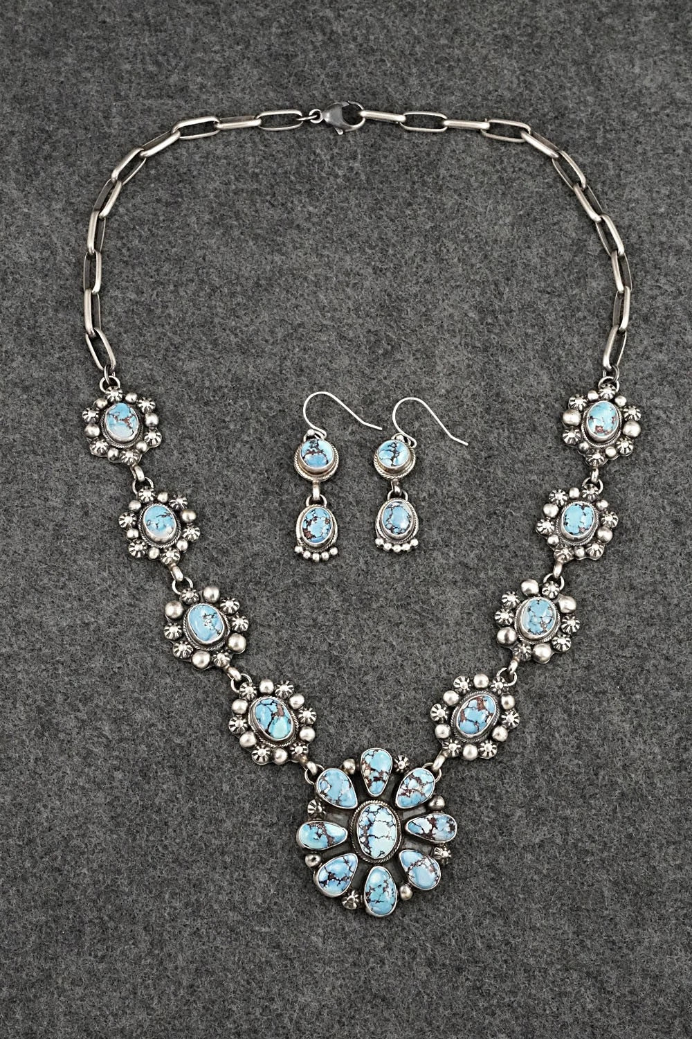 Turquoise & Sterling Silver Necklace and Earrings Set - Kathleen Livingston