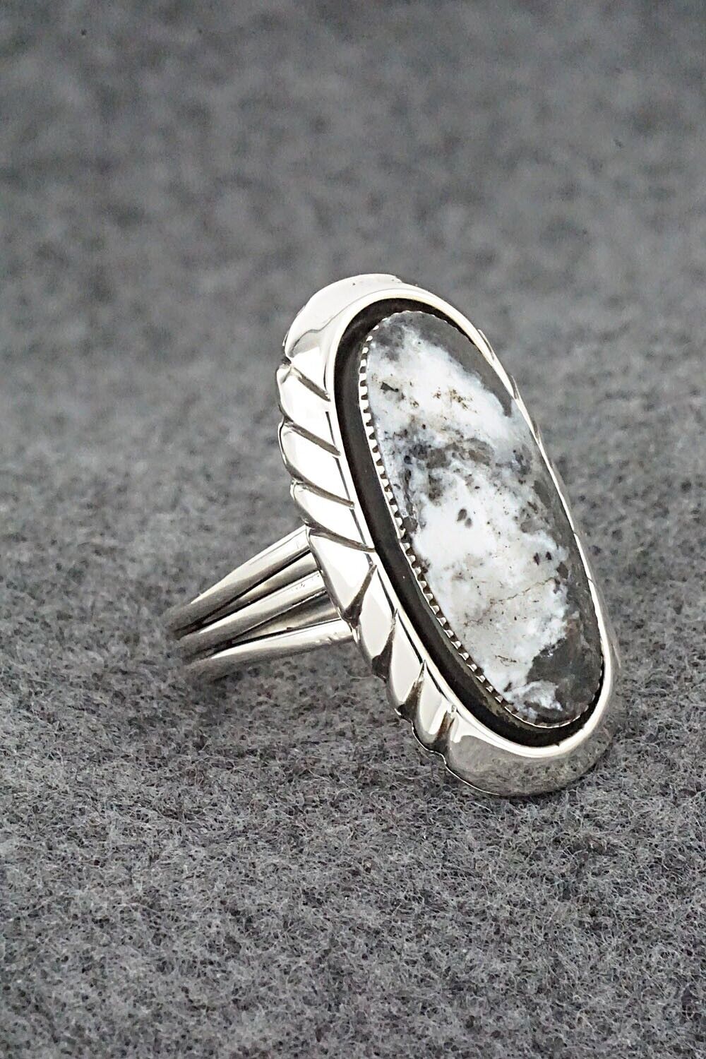 White Buffalo & Sterling Silver Ring - Myra Benally - Size 8.5