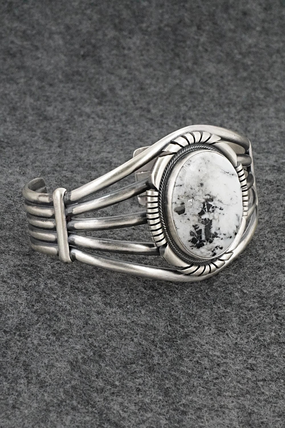 White Buffalo & Sterling Silver Bracelet - Mark Yazzie