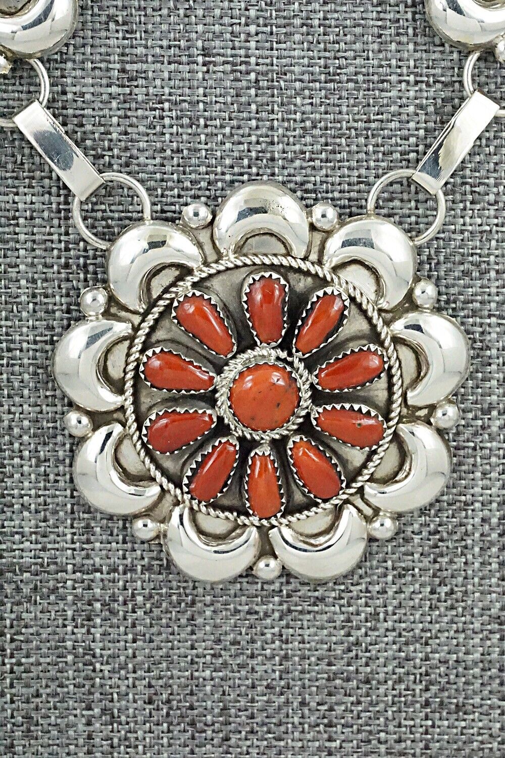 Coral & Sterling Silver Necklace and Earrings Set - Eunise Wilson