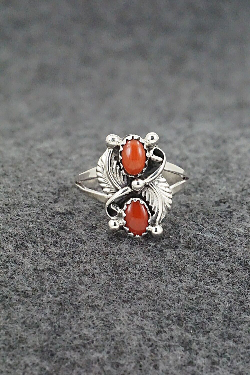 Coral & Sterling Silver Ring - Judy Largo - Size 6.25