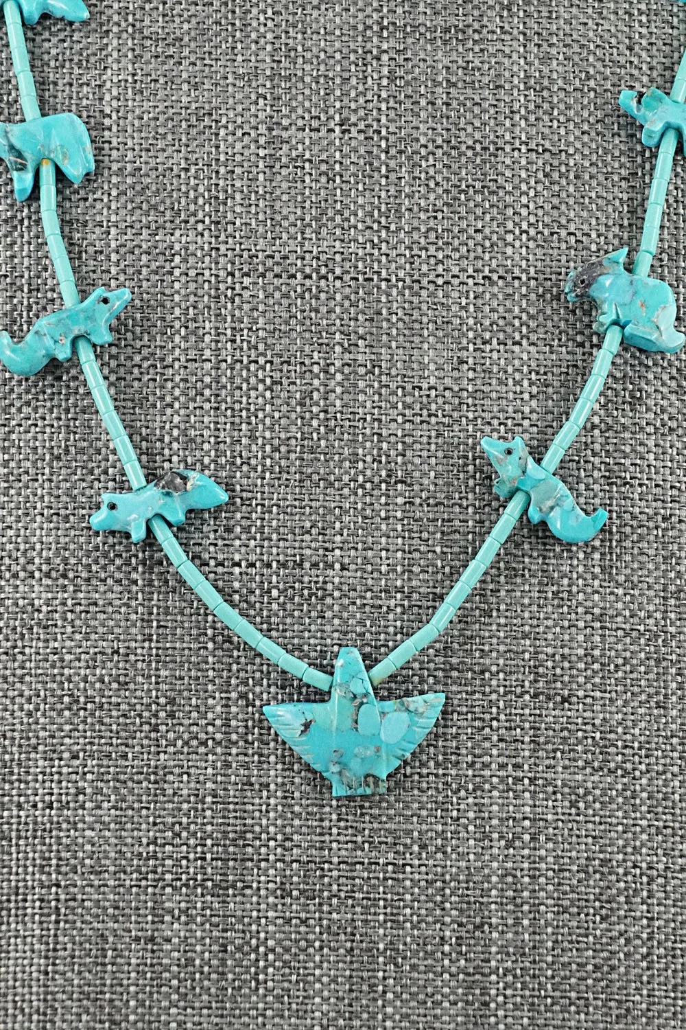 Turquoise Fetish Carving & Sterling Silver Necklace - Hector Goodluck