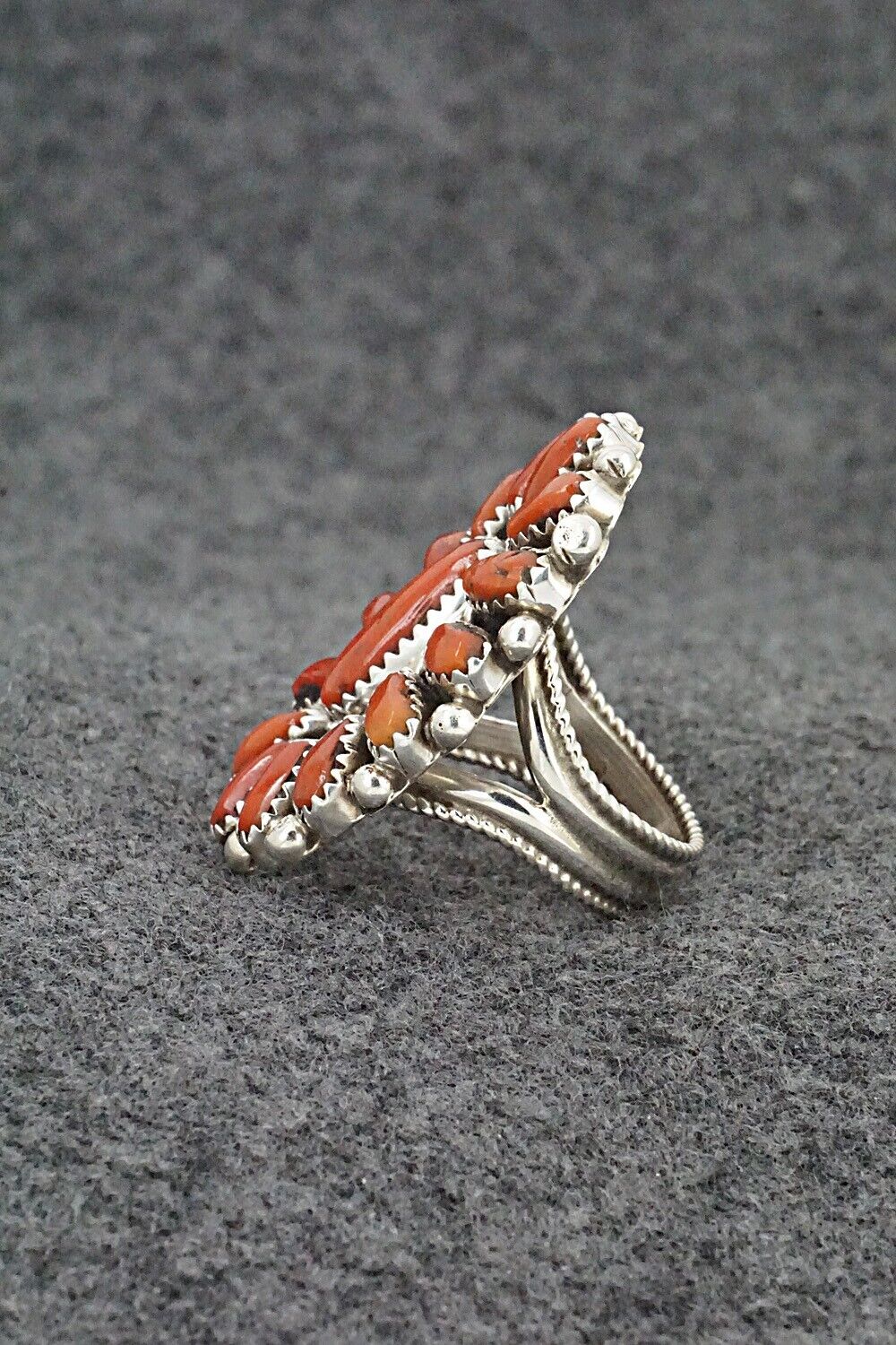 Coral & Sterling Silver Ring - Eunise Wilson - Size 8.5