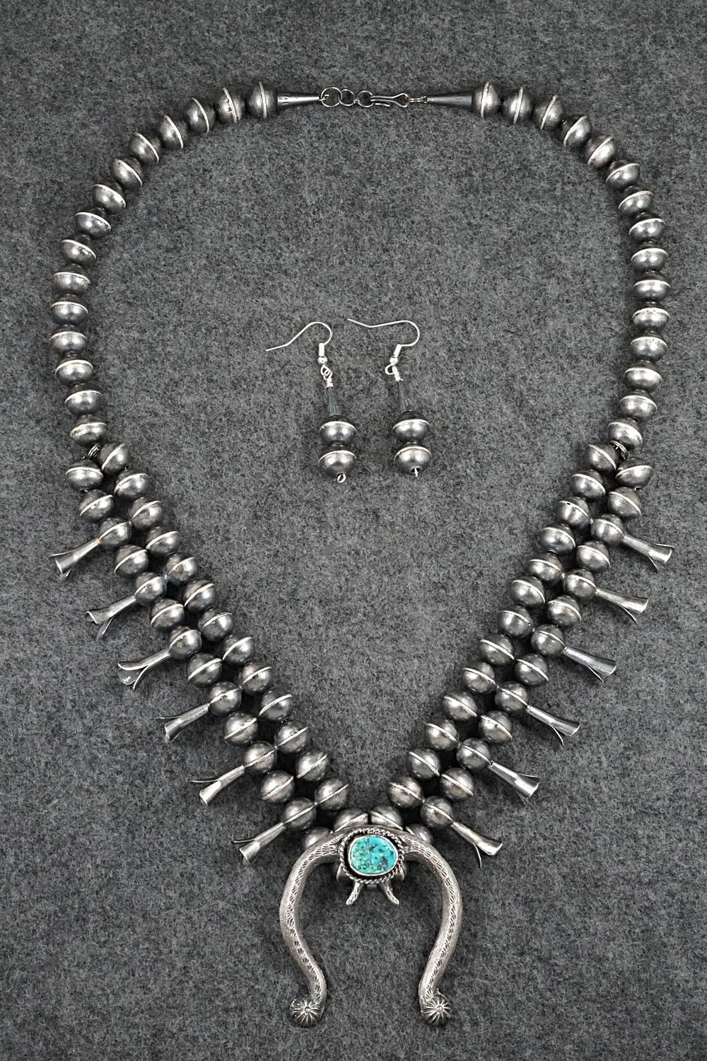 Turquoise & Sterling Silver Squash Blossom Set - Gilbert Martin