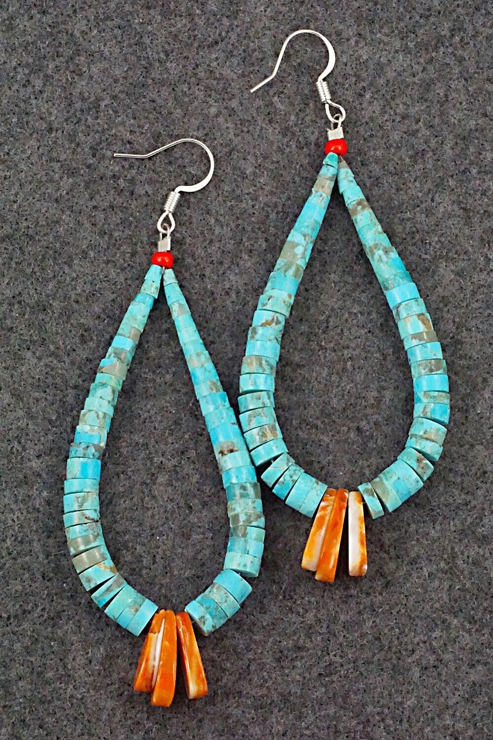 Spiny Oyster, Turquoise & Sterling Silver Earrings - Lupe Lovato