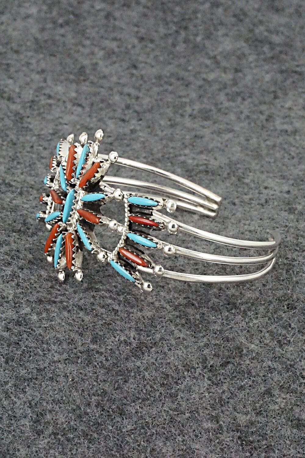 Turquoise, Coral & Sterling Silver Bracelet - Jack Etsate