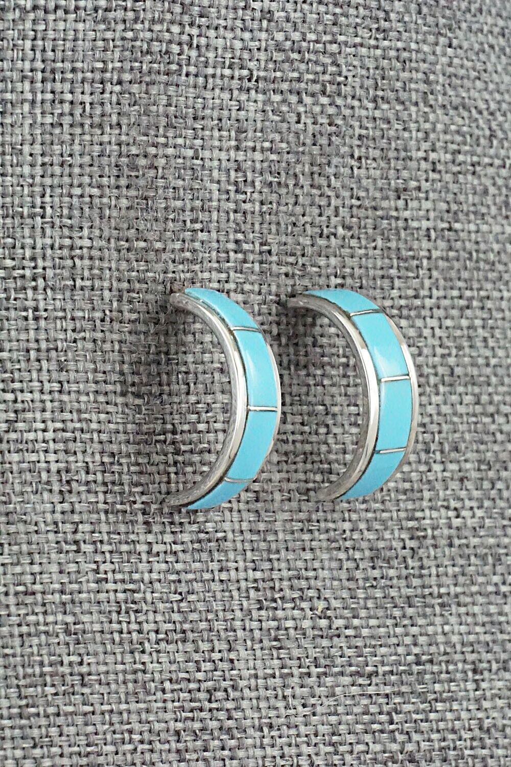 Turquoise & Sterling Silver Hoop Earrings - Claressa Kylestewa