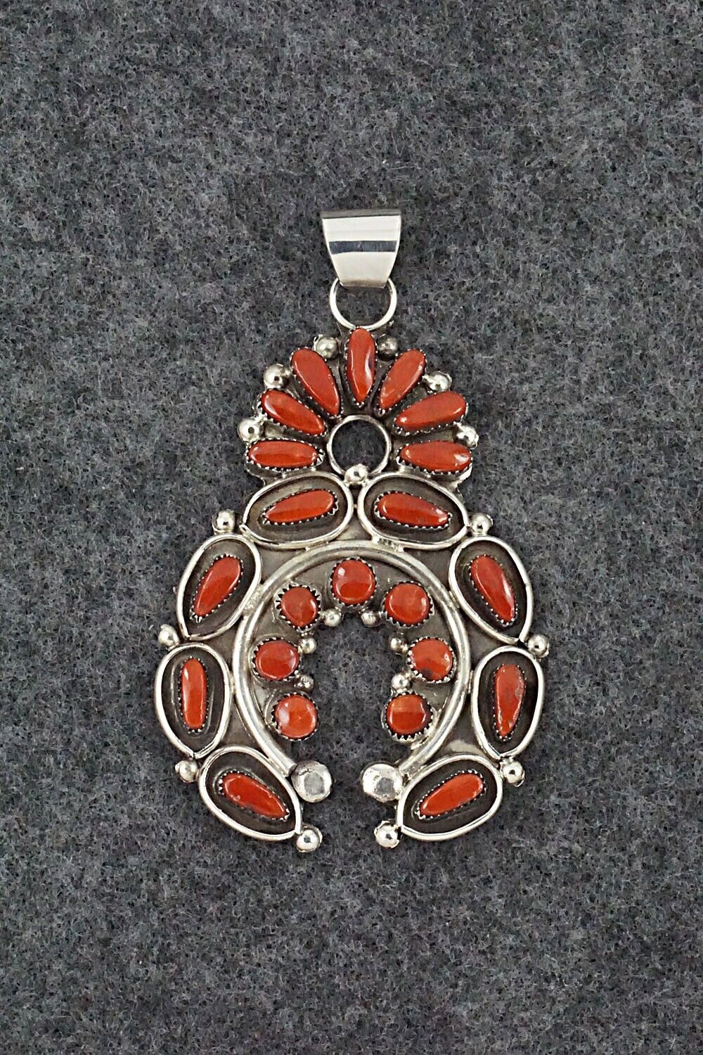 Coral & Sterling Silver Pendant - Vie Bobelu