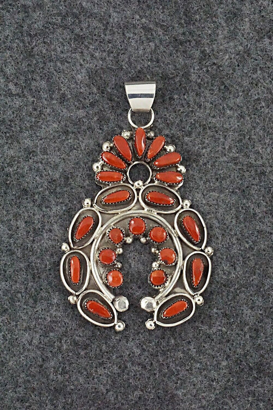 Coral & Sterling Silver Pendant - Vie Bobelu