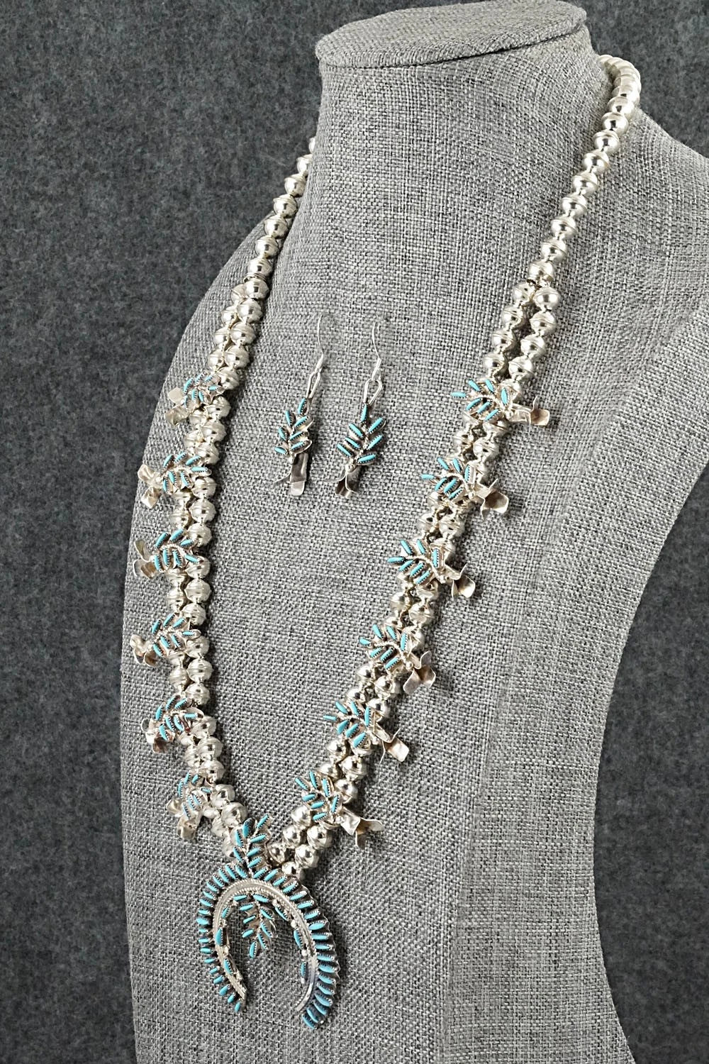 Turquoise & Sterling Silver Squash Blossom Set - Lorna Mahkee