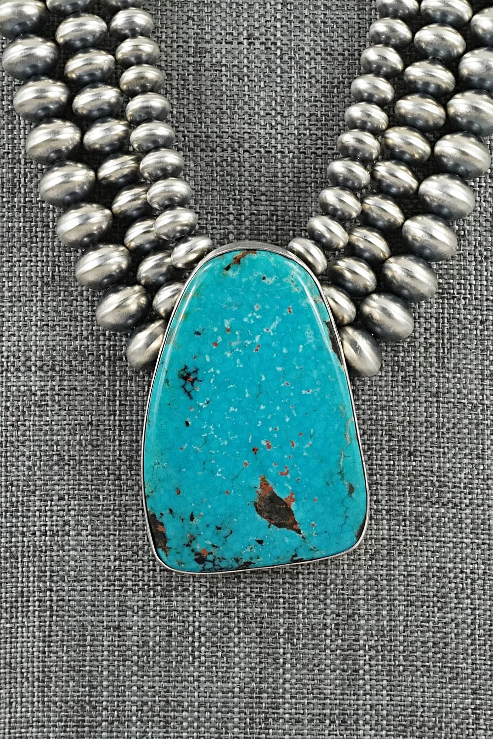 Turquoise & Sterling Silver Navajo Pearl Necklace - Gruber & Halwood
