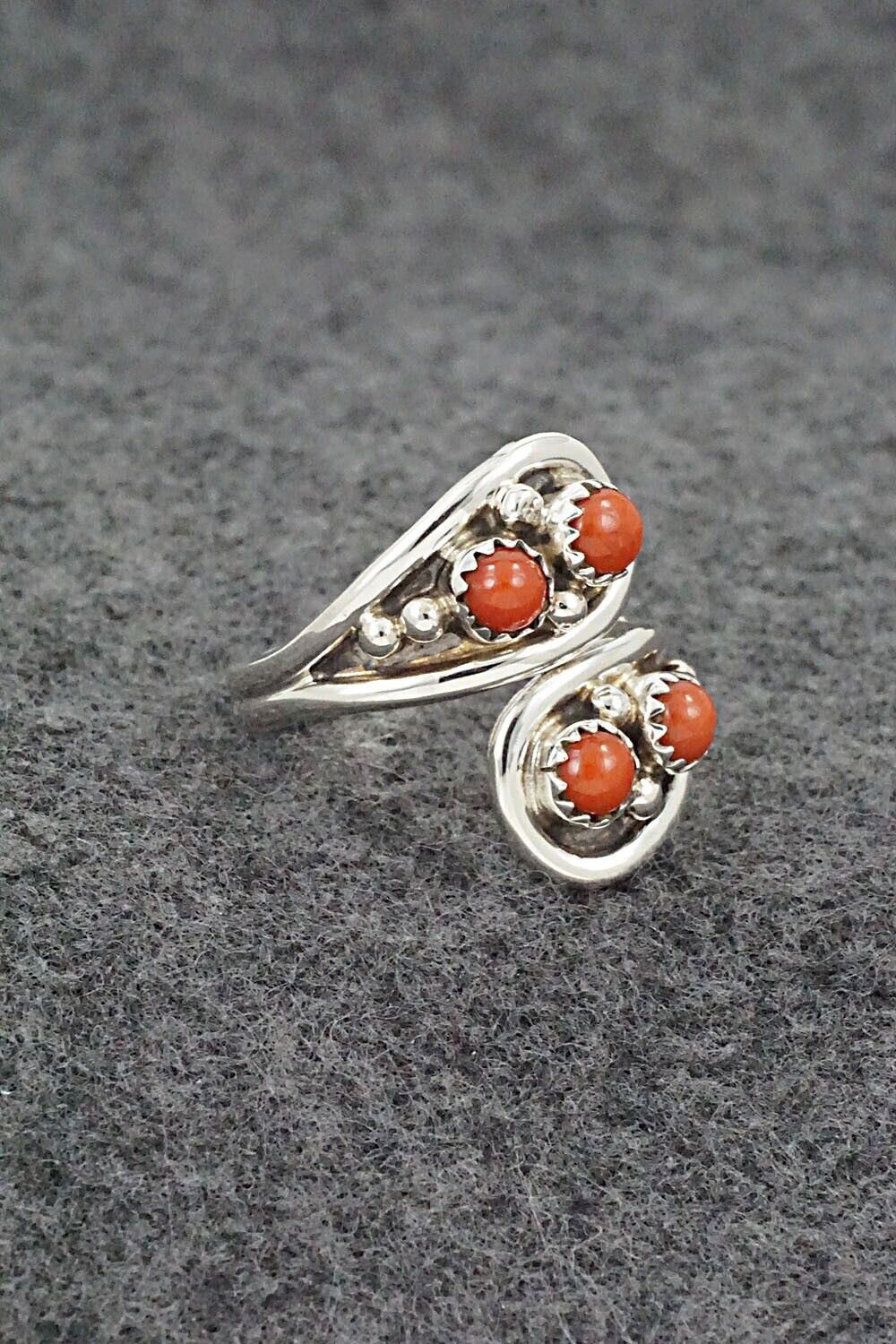 Coral & Sterling Silver Ring - Annette Chiquito - Size 9