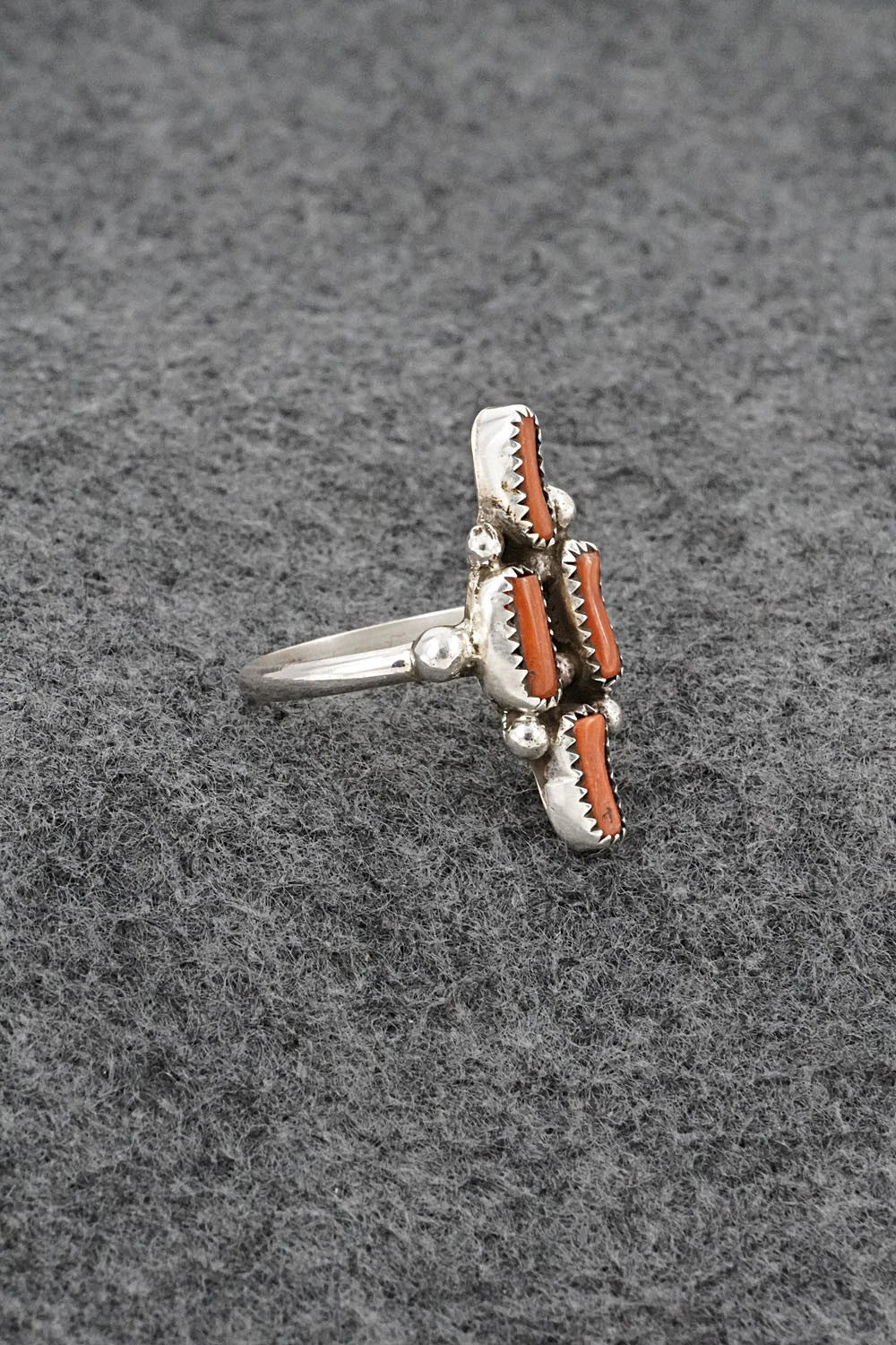 Coral & Sterling Silver Ring - Priscilla Reeder - Size 8