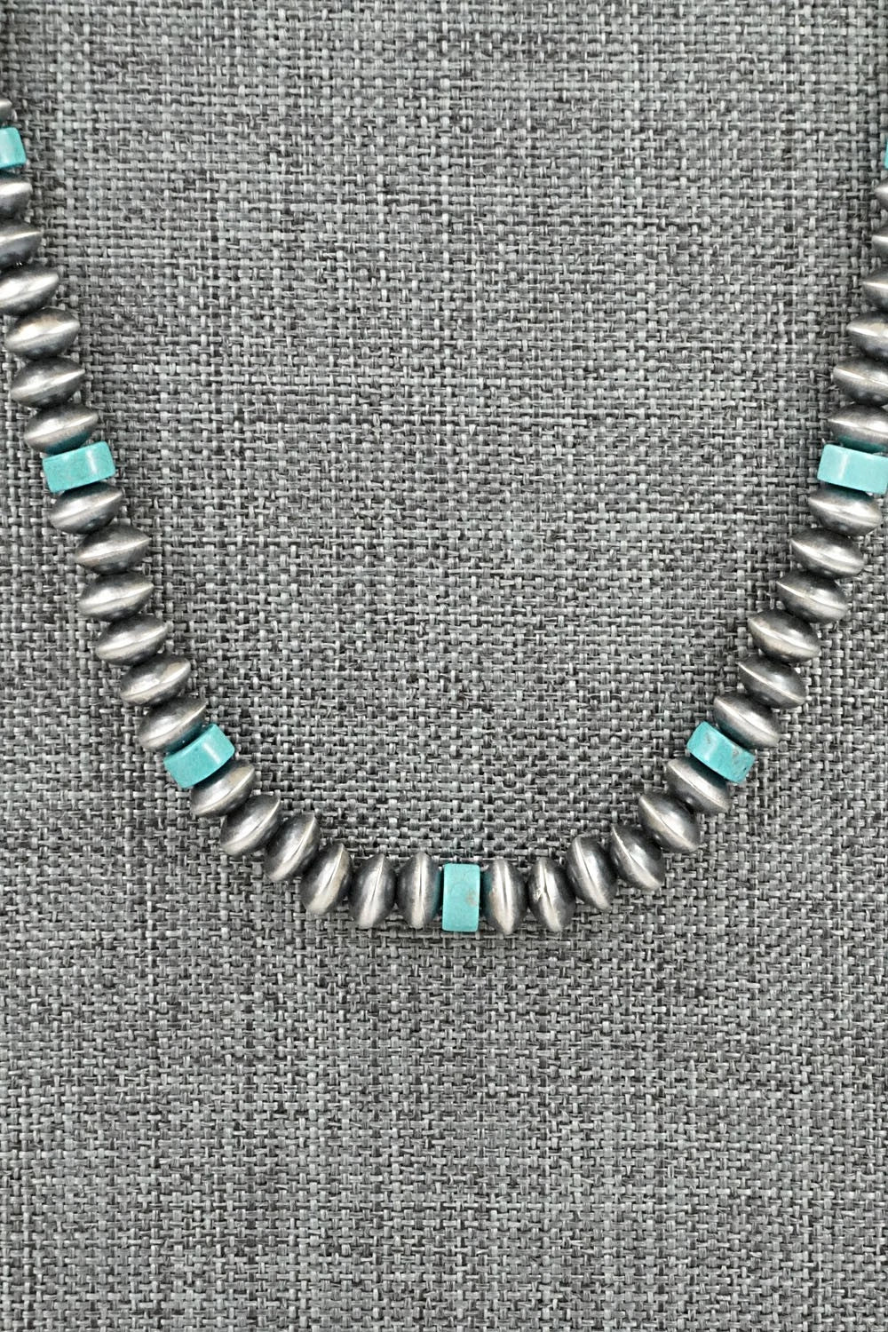 Turquoise & Sterling Silver Navajo Pearl Necklace 22" - Crystal Haley