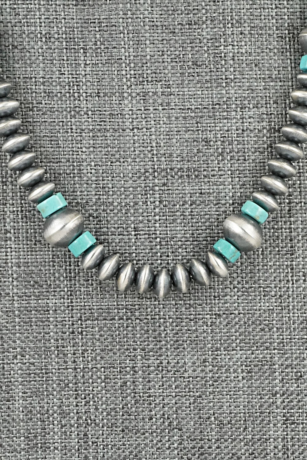 Turquoise & Sterling Silver Navajo Pearl Necklace 18" - Crystal Haley