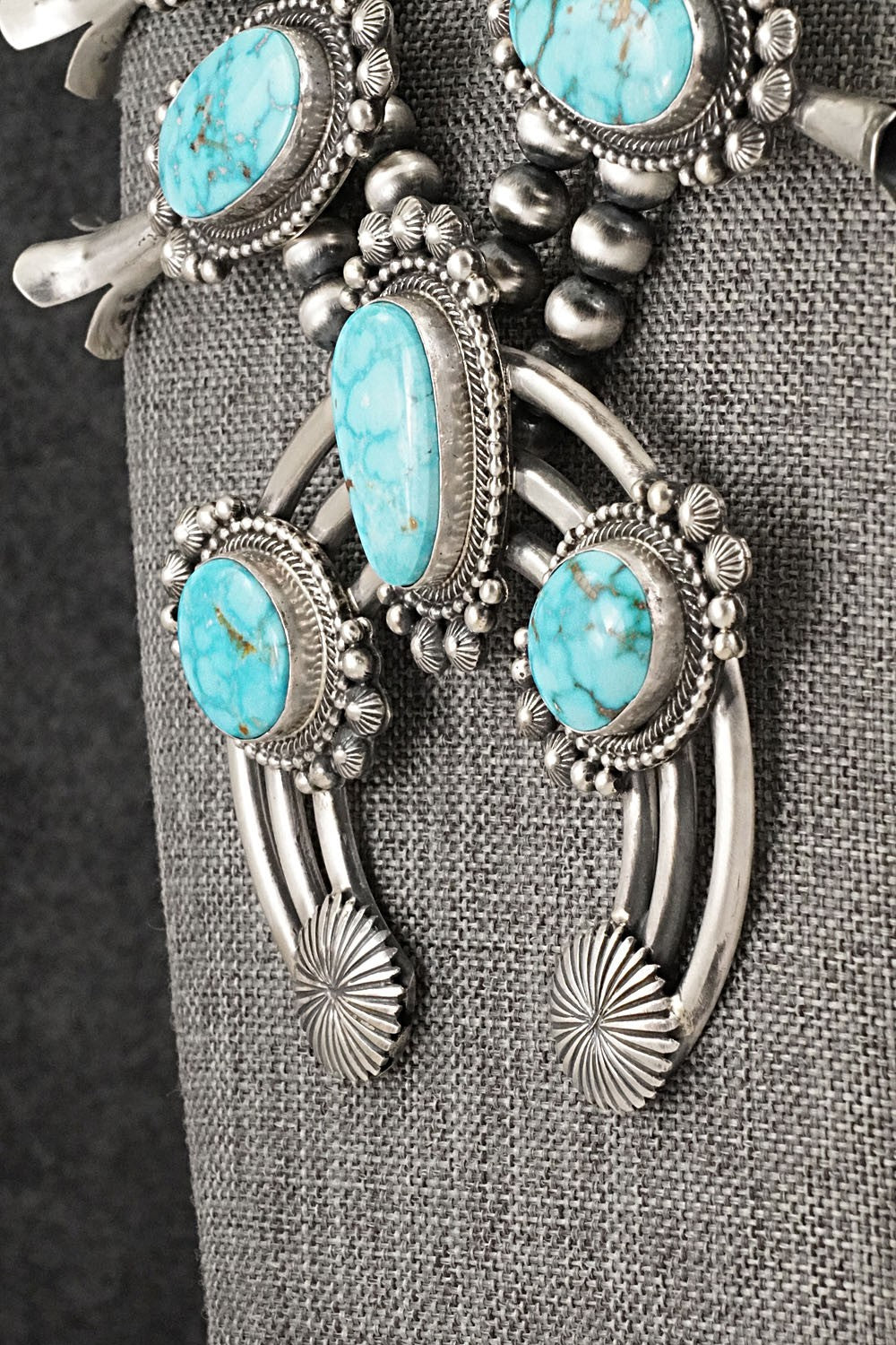 Turquoise & Sterling Silver Squash Blossom Necklace - Tom Lewis