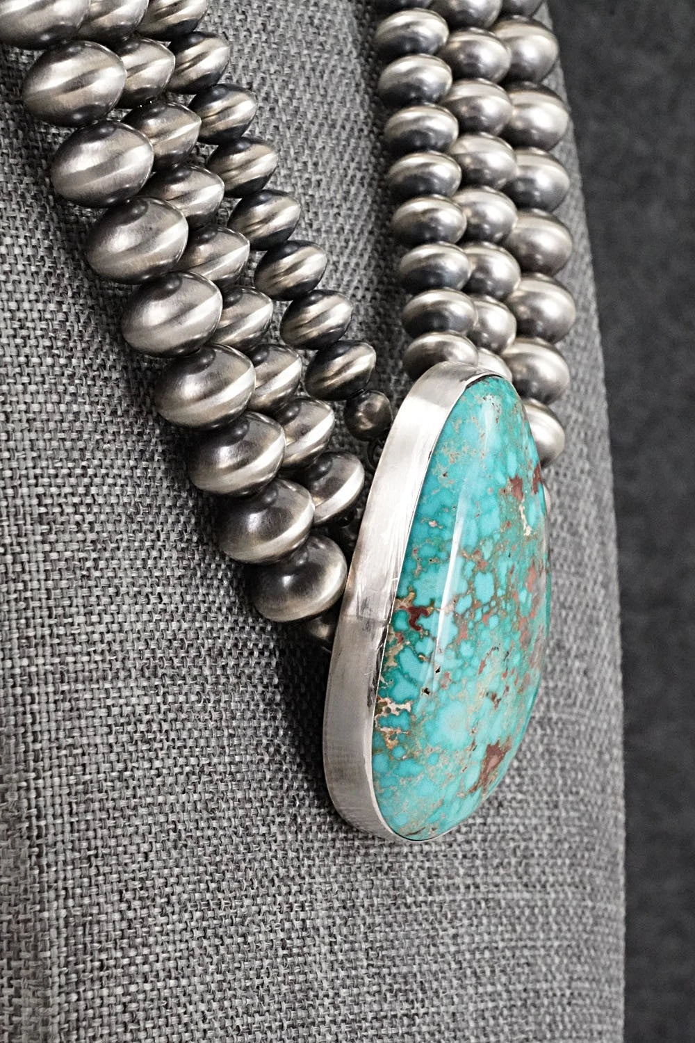Turquoise & Sterling Silver Navajo Pearl Necklace - Gruber & Halwood