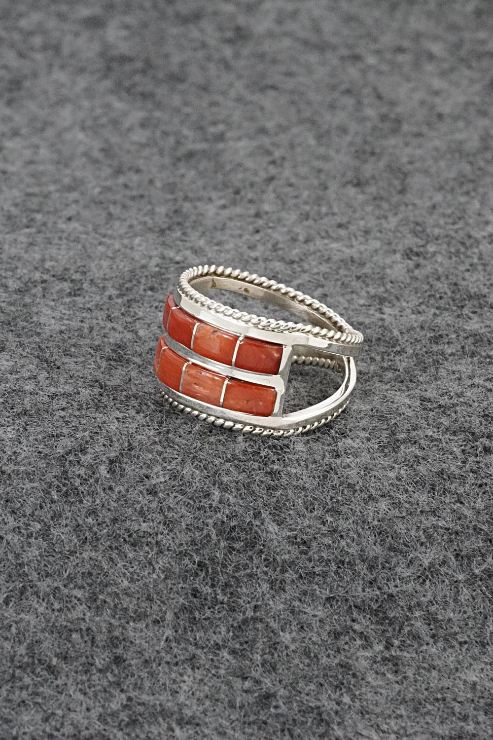 Coral and Sterling Silver Ring - Bruce Johnson - Size 8.25